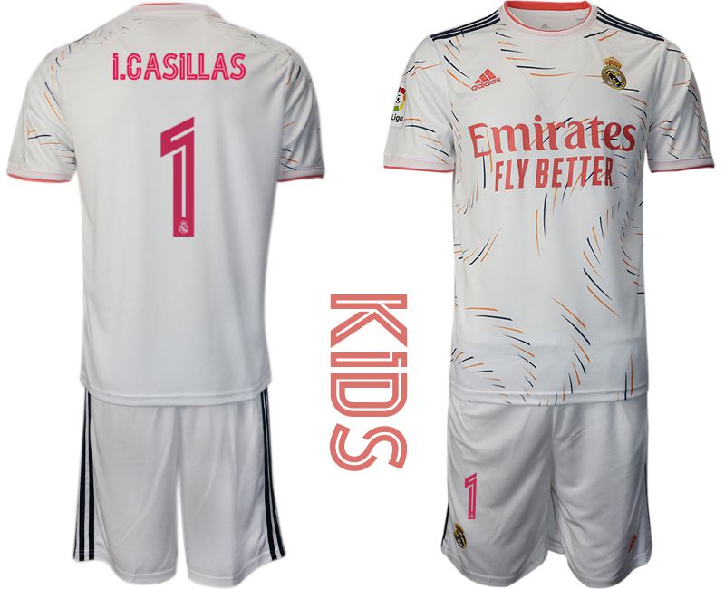 Youth 2021-2022 Club Real Madrid home white #1 Adidas Soccer Jerseys->real madrid jersey->Soccer Club Jersey